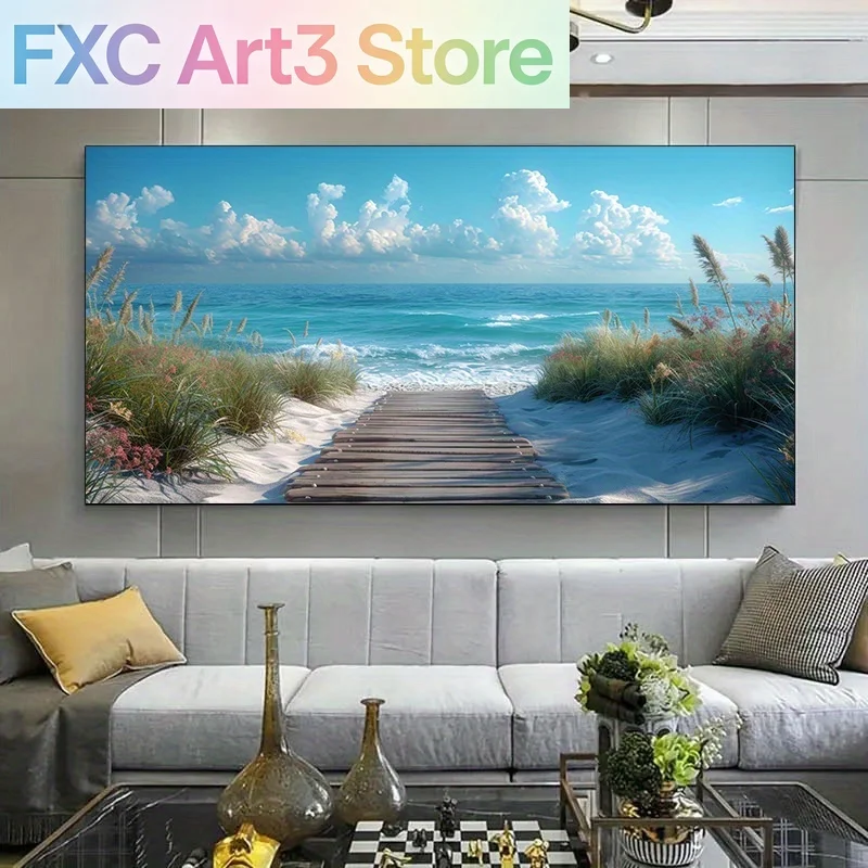 1 pièce sans cadre, 1 pièce 23,62 pouces*47,24 pouces/60 cm*120 cm, peinture sur toile moderne en bois « Chemin vers la plage » pour salon, style moderne