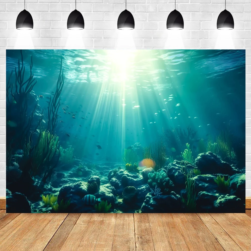 Underwater World Photography Backdrops Ocean Undersea Seabed Fish Coral Aquarium Fish Tank Baby Portrait Background Photo Studio