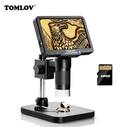 TOMLOV DM5 mikroskop cyfrowy 5-calowy elektroniczny mikroskop wideo LCD do lutowania telefonu naprawa PCB Microscopio 32GB