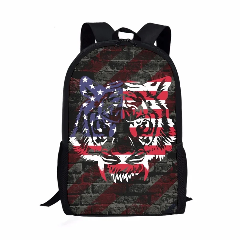 Tiger Head with American Flag Backpack Animal Pattern Kids School Bag Teenager Boy Girl Bookbag Women Men Casual Travel Backpack