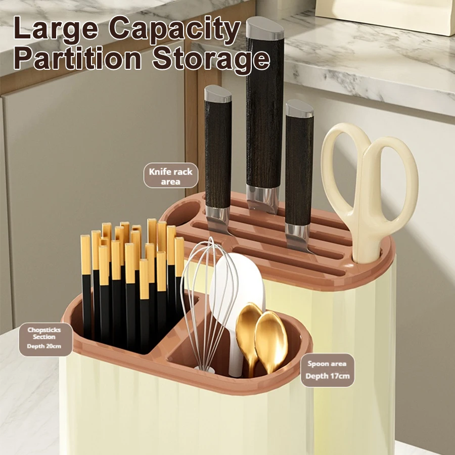 

High Capacity Kitchen Knife Holder Grid Partition Integrated Knife Holder for Storing Knives, Scissors, Cutlery, Cutting Boards