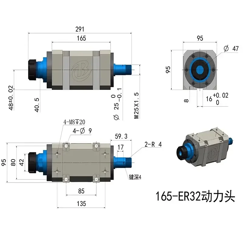 ER32 power head milling head lathe spindle  grinding boring cutting head