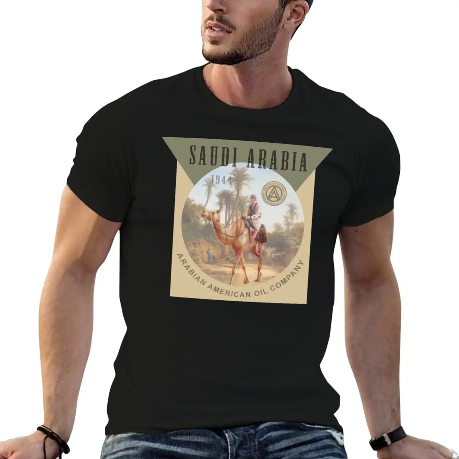 Vintage Arab American Oil Company - Aramco Saudi Arabia T-Shirt Work Basic Short Sleeve Top