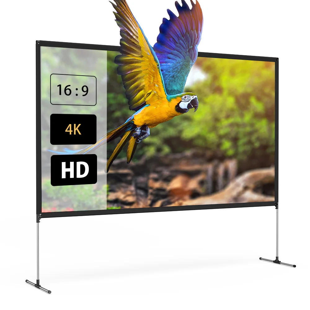 

BW-VS6 100 Inch Projector Screen with Stable Stand 4K Resolution 16:9 Foldable Anti-Crease Easy Installation Outdoor Movie