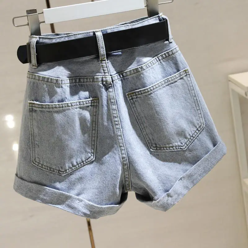 Wide Leg Women's Jeans Short Pants Denim Shorts Aesthetic Vintage Distressed Biker Fashion Loose Summer Comfy Casual Korean 2024