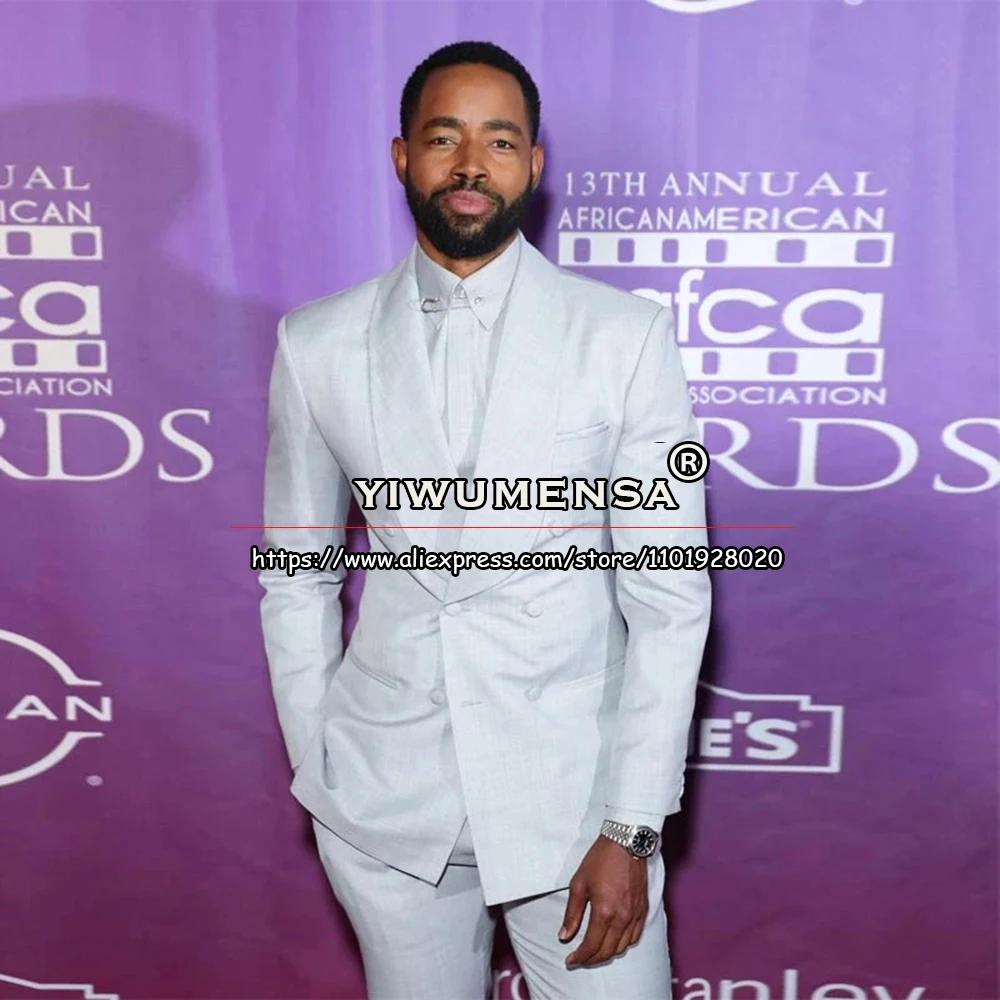 

Sliver Suits Men Formal Business Party Blazer Tailore Made Double Breasted Coat Pants Last Design Afican Male Fashion Dress 2023