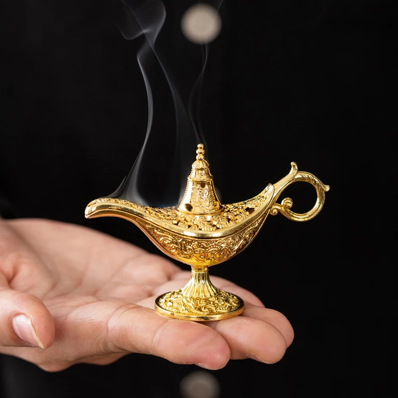 Hollow Legend Aladdin Magic Genie Lamps Incense Burners Retro Wishing Oil Lamp Home Decor Gift