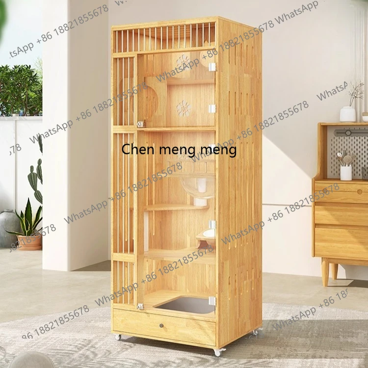 

Solid wood cat cage does not occupy an area of cat villa with toilet integrated nest household small apartment cat cabinet