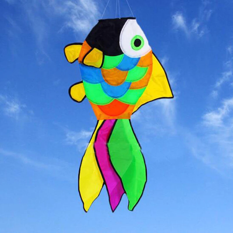 Frete grátis grande peixe windsock kite brinquedos divertidos ao ar livre voando náilon arco-íris pipas para adultos koi peixe pipa praia vento papagaio