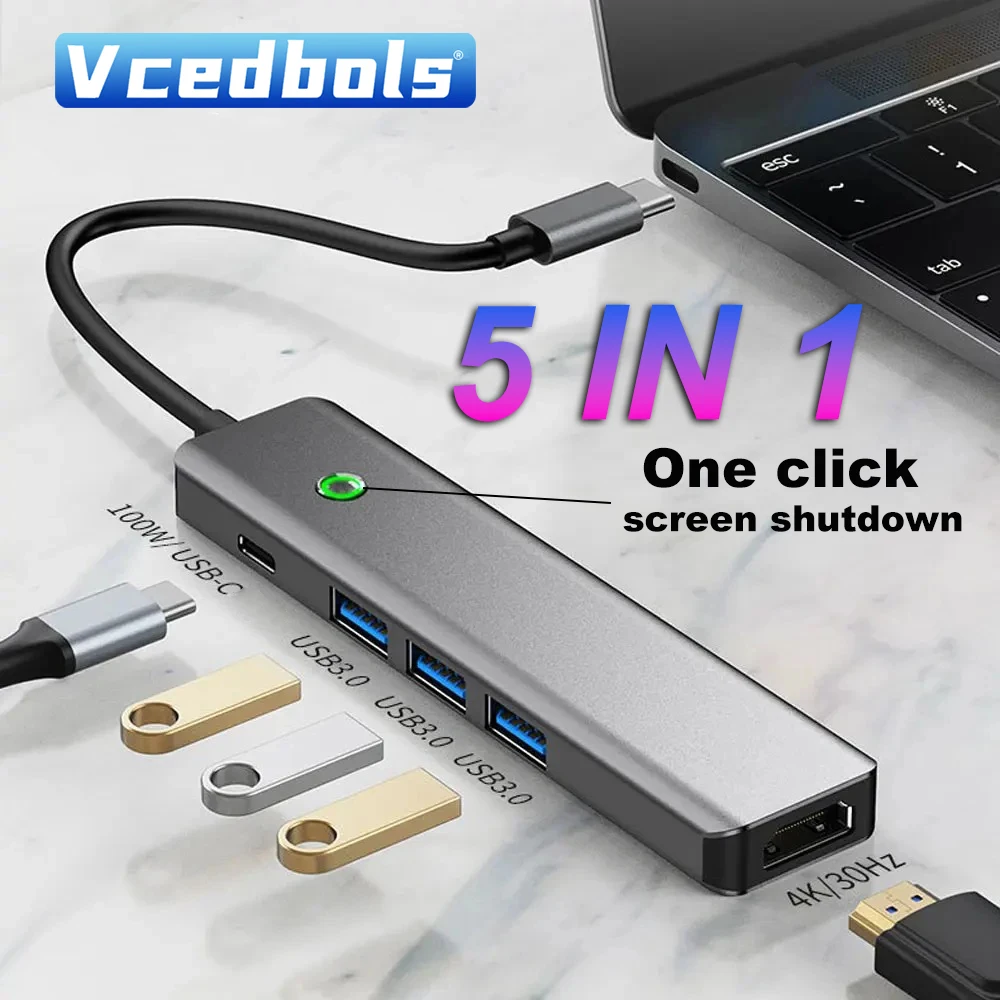 5 in 1 USB C Hub Notebook Docking Station USB3.0 Splitter 4k30hz Multi-interface Hdmi PD Conversion Adapter for MacBook Pro/Air