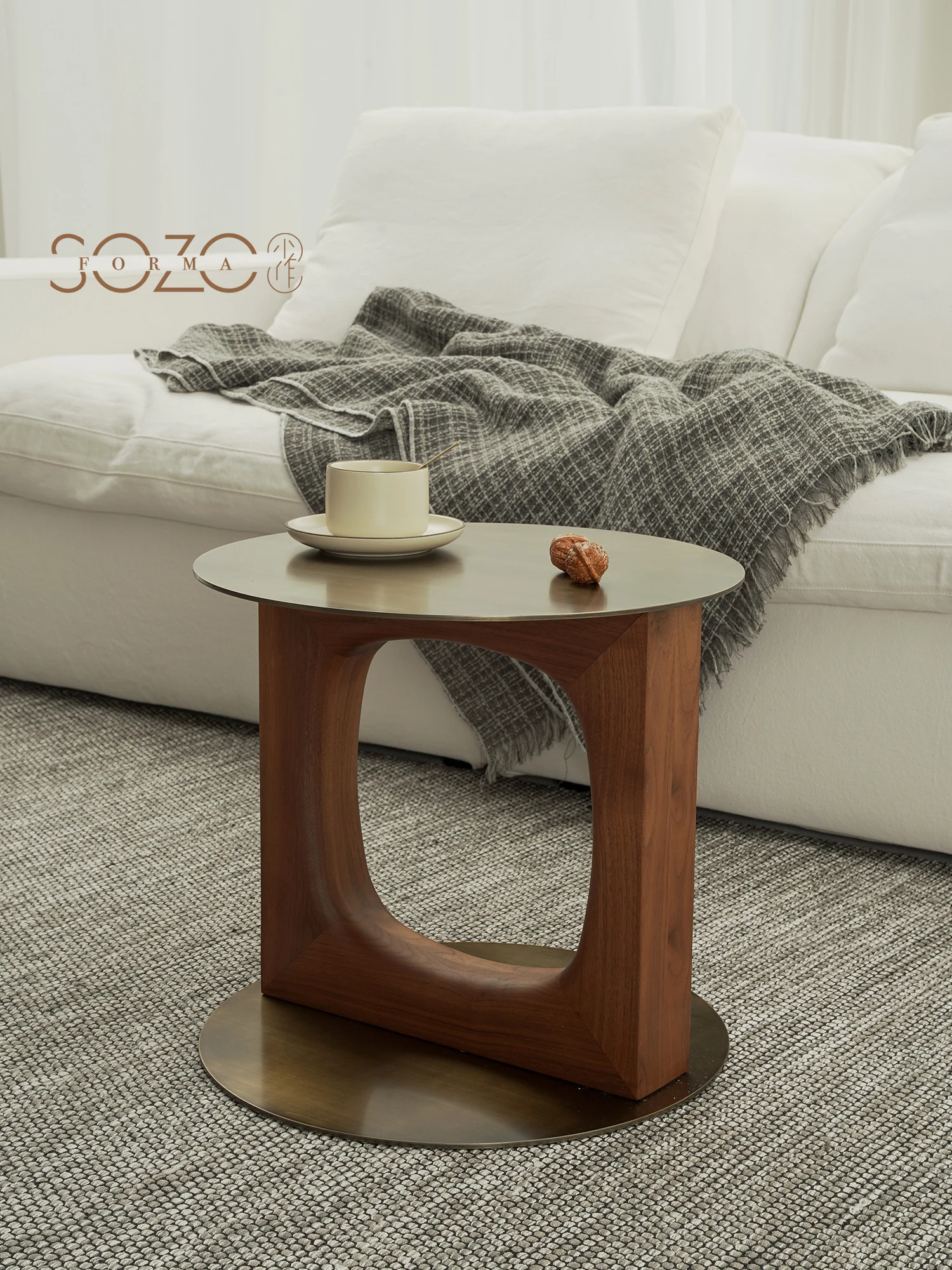 LMM Nordic retro black walnut sofa edge table removable creative corner table