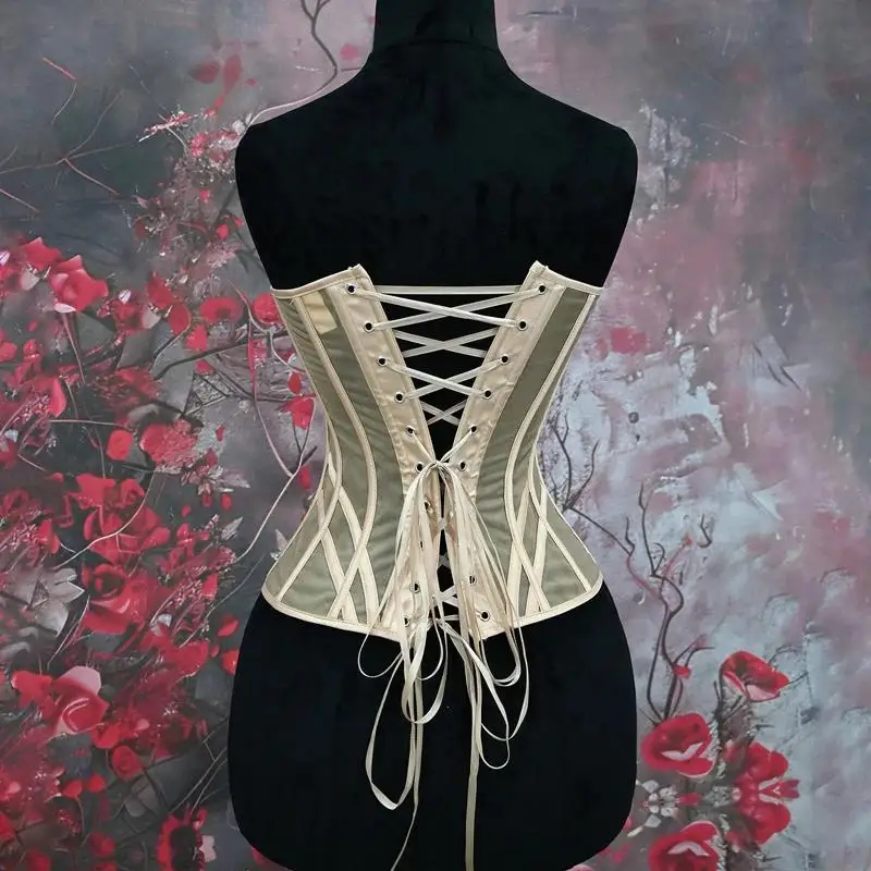 Damen Vintage Royal Satin Korsett-Top Overbust Bustier mit Weltbaum-Design, herzförmigem Ausschnitt und Stahlkorsett-Taillenformer – Detail 7