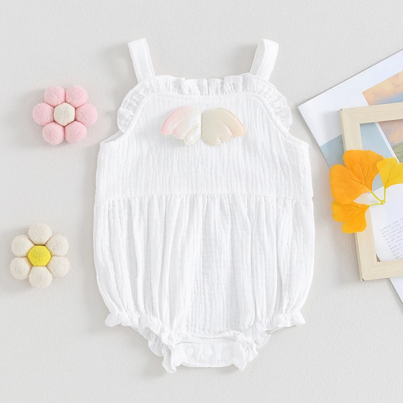 

Infant Baby Girl Sleeveless Romper Summer Cute Wings Ruffle Jumpsuit Cotton Linen Bodysuits for Newborn Cute Outfits Clothes