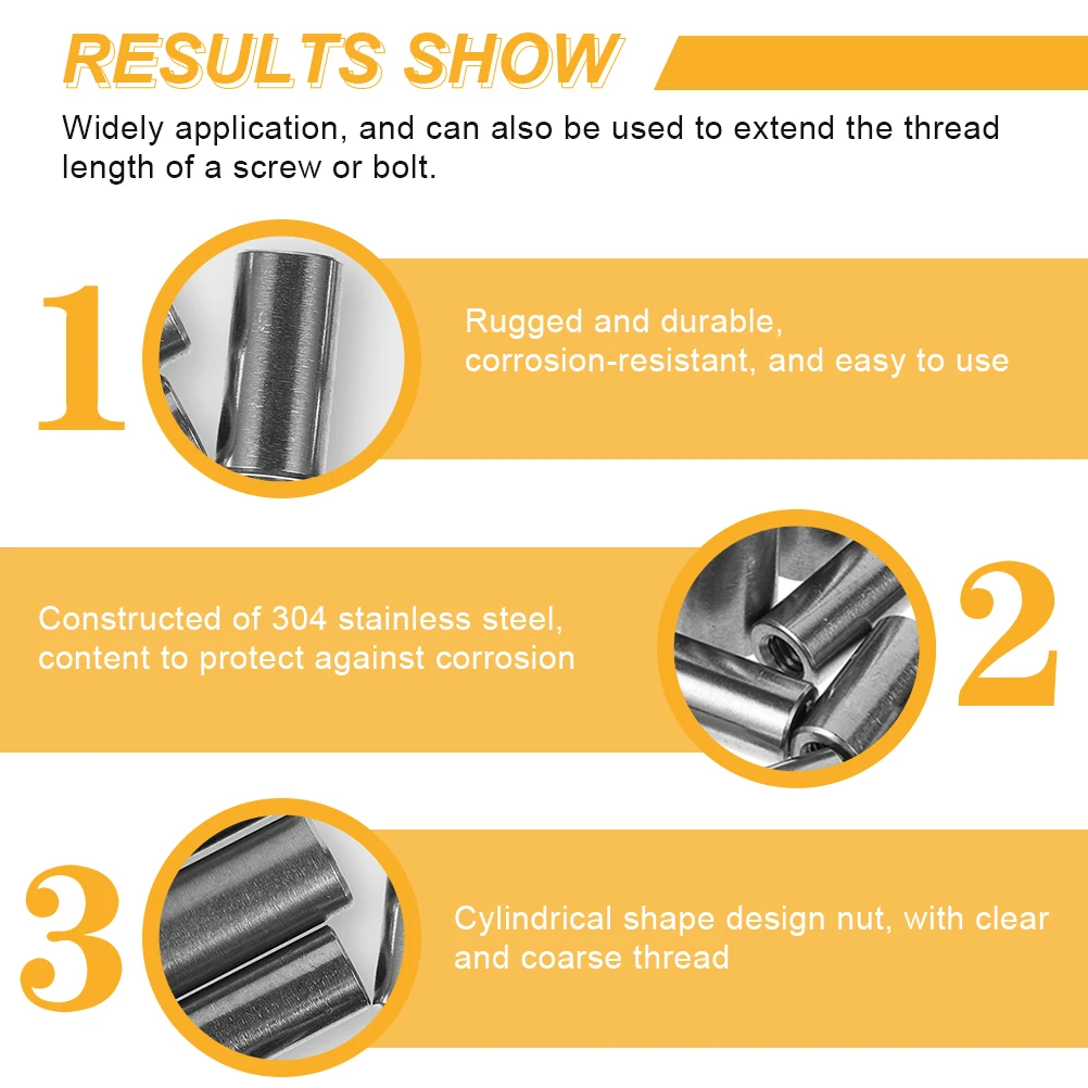

20pcs Extension Welding Nuts 304 Stainless Steel Full Thread Coupling Nut For Rod Bar Round Connector Durable Outdoor Indoor Use