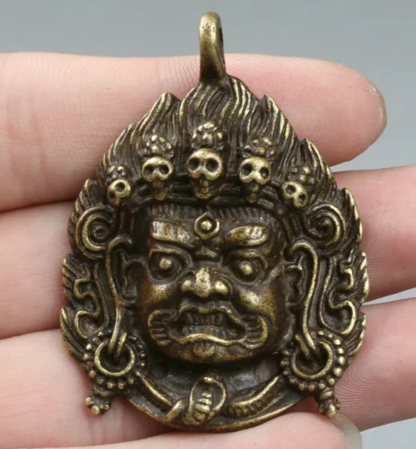 51Mm Curio Chinese Bronze Tantra Buddhism Mahakala Wrathful Deity Amulet Pendant