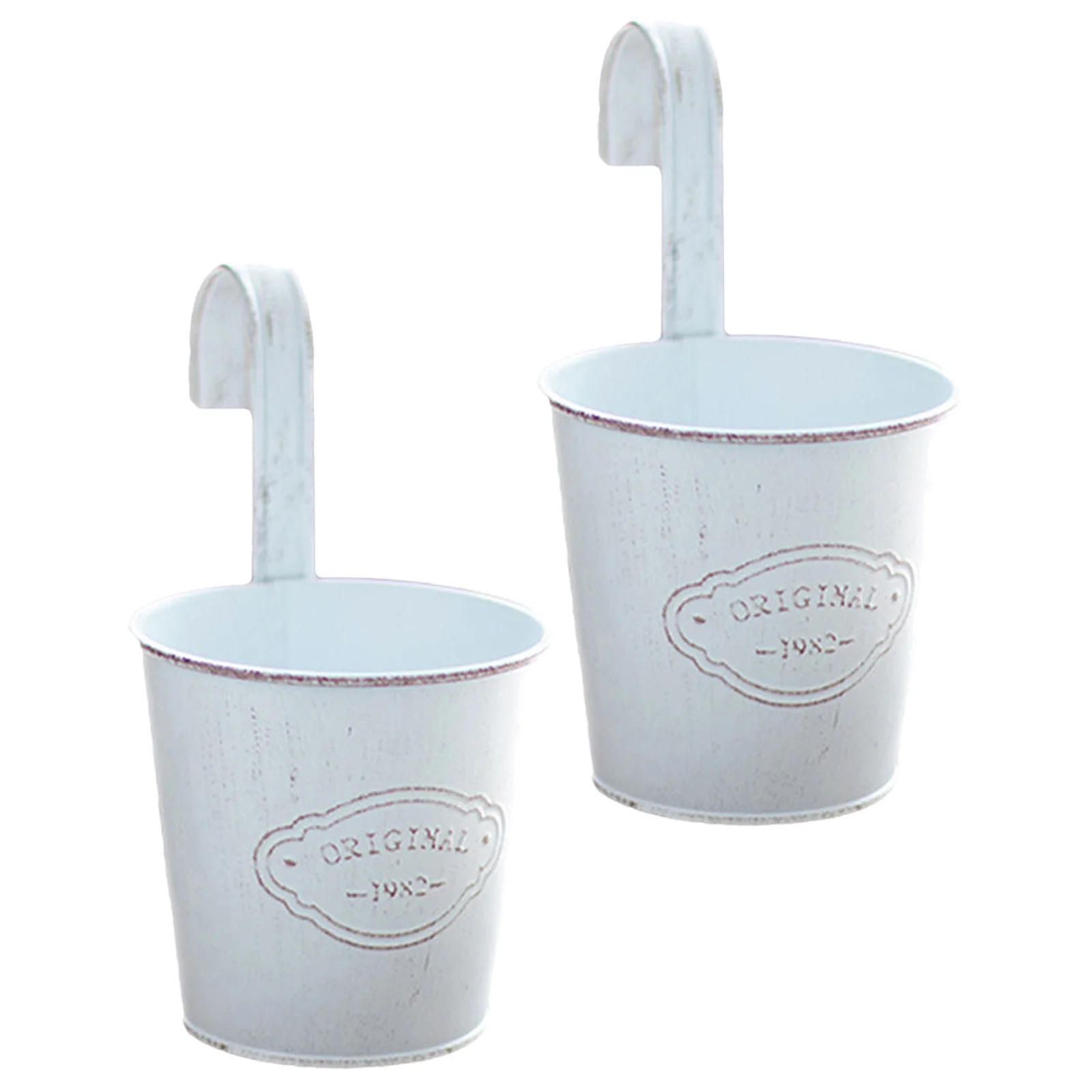 

2Pcs Vintage Iron Hanging Flower Buckets Decorative Balcony Planters Mini Gardening Plant Pots Home Decoration