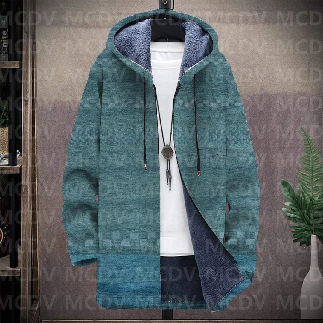 Men's Retro Print Plush Thick Long-Sleeved Coat Fleece Hooded Overcoat Unisex Thick Warm Jacket-10 Style