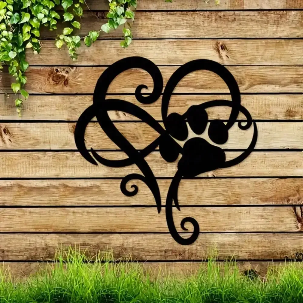 CIFBUY Metal Wall Art Infinity Paw Print Heart Sign Pet Memorial Decor Indoor Outdoor Garden Home Room Decoration