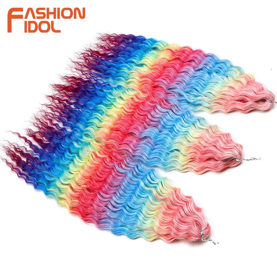 FASHION IDOL 300g 22 pulgadas cabello rizado Ariel, cabello crochet Water Wave Twist sintético, color arcoíris ombre, extensiones para trenzar 2