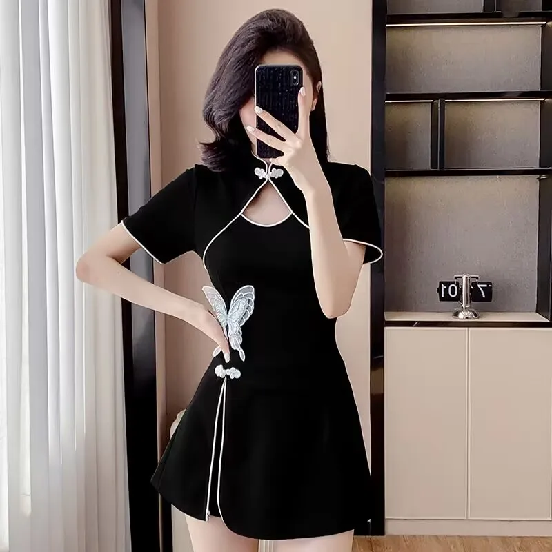 woman 2 piece set outfit 2025 Summer Women Black Cheongsam Dress Two-Piece Set Fashionable Temperament Women's Clothing