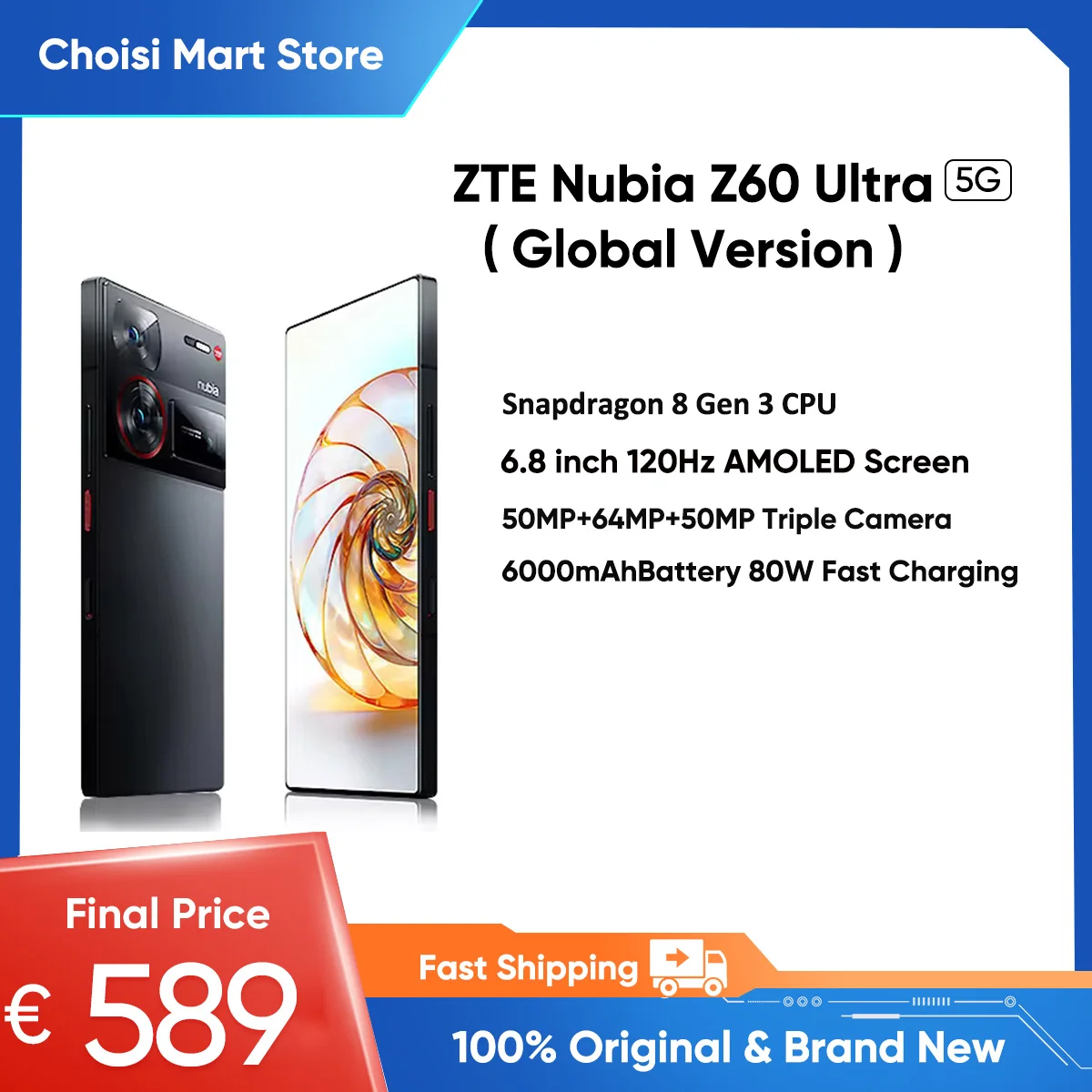 ZTE Nubia Z60 Ultra 5G Smartphone 16+512GB Snapdragon 8 Gen 3 6.8 