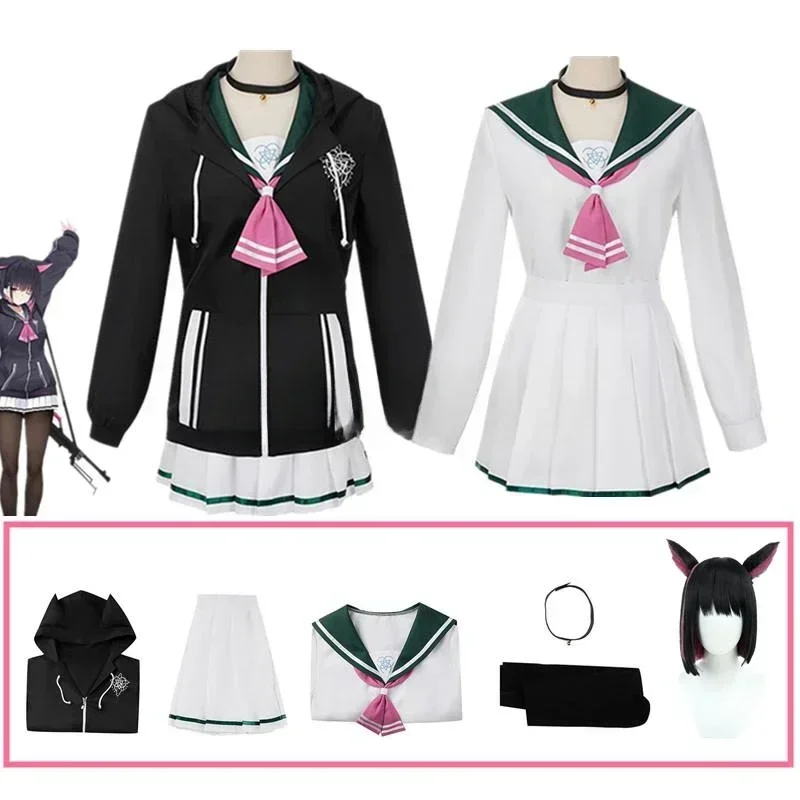 Anime Blue Archive Kyoyama Kazusa Cosplay Costume For Women XS-XXXL Girl Black Hoodie Sailor Suits Skirt Pink Bow-Tie Halloween