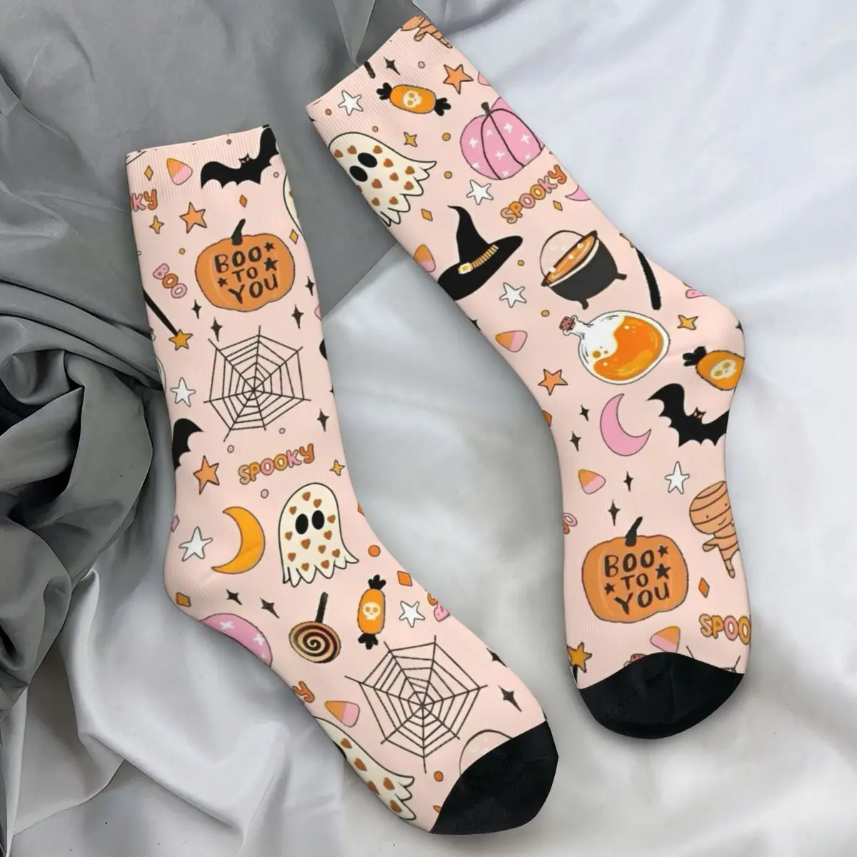 Horror Halloween Pumpkin Bat And Ghost Stockings Trick or Treat Socks Winter Anti Slip Socks Men Skateboard Breathable Socks