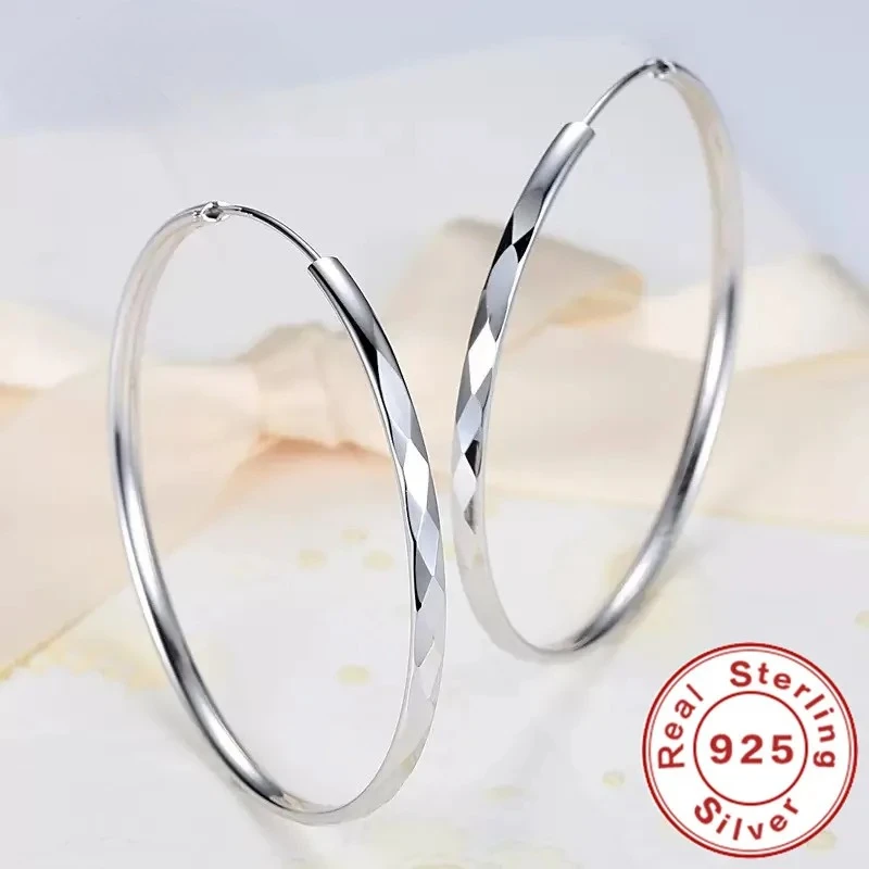 Lihong Creolen aus 925er-Sterlingsilber, 30/40/50/60 mm, Kreis-Creolen für Damen, Mode, Party, Schmuck, Geschenke