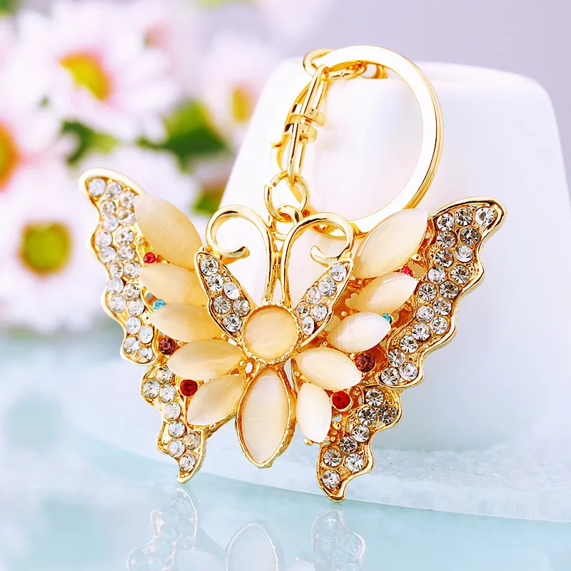 2024 New Butterfly Keychain Collection Rhinestone White Opal Car Pendant Key Holder