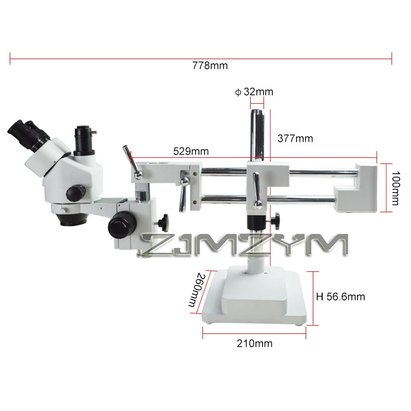 Microscópio trinocular estéreo com zoom 10hw, 7-45x, zoom contínuo, braço duplo, visão estereoscópica, para reparo de celular