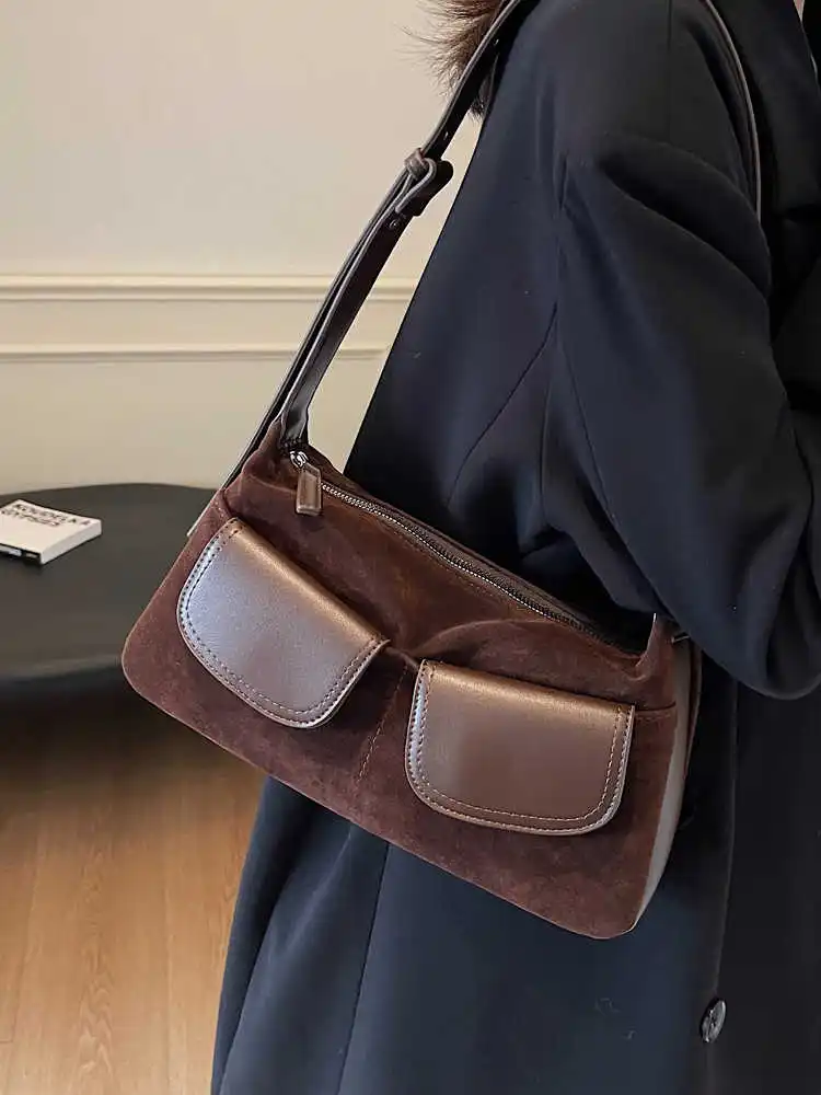 Bolsos de ante de estilo francés para mujer, nueva moda, diseños de múltiples bolsillos, bolsos cruzados, elegante bolso de hombro para ir al trabajo