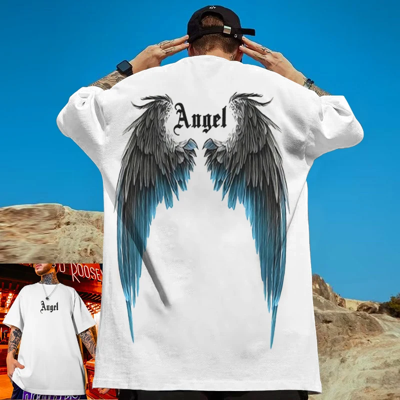 New Men\'s T-Shirt 3d Wing Print Short Sleeve Tees Simple Fashion Male Clothing Summer Casual Top Loose Oversized T-Shirt For Men