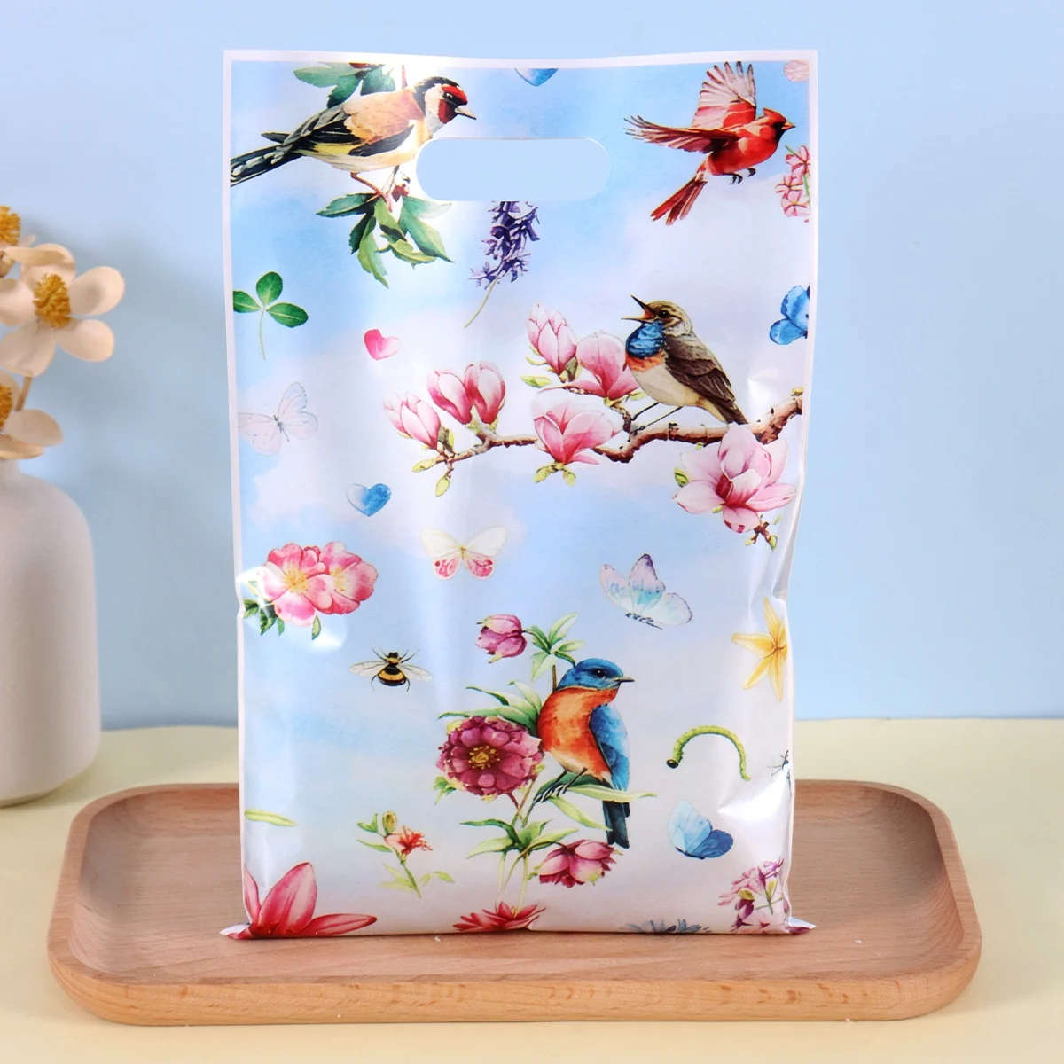 10/20/50 Stück Frühlingsblumen-Vogel-Geschenktüten, Handtasche mit floralem Vogelmuster-Design für Geburtstag, Hochzeit, Party, Verpackungstasche – Detail 1