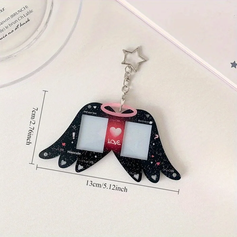 1Pc Winged Shape Handbag Hanging Ornament with 2Pcs1 Inch Photo Frame And Star Keychain, Plastic Photo Holder, Card Case