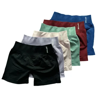 Shorts de impacto com nervuras baixas, shorts de yoga sem costura, treino, academia, espólio, estiramento, corrida, roupas de fitness