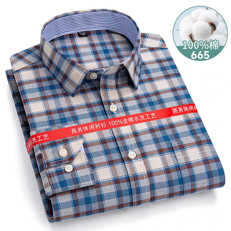 

New 8XL Classic Causal 100% Cotton Plaid Shirts Men Long Sleeve Formal Social Soft Cozy Men Shirt Long Sleeve Slim Fit
