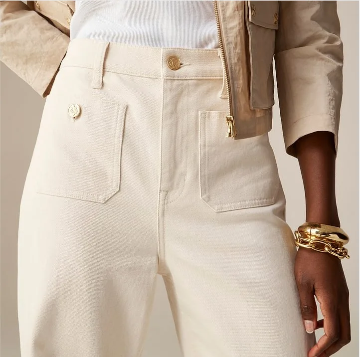 여성용 데님 바지 의류, 루즈 와이드 레그, 캐주얼 표백 단추, 약간 플레어 진, 전체 길이, 신상