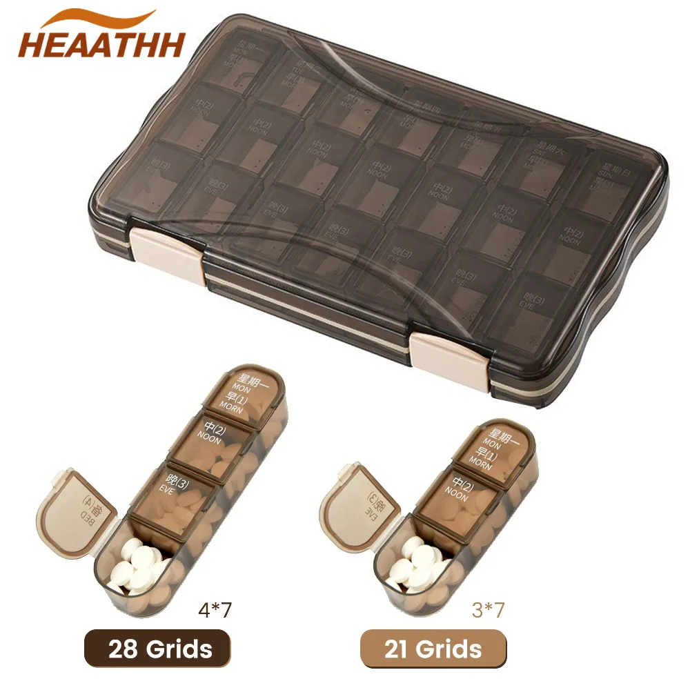 

Large 21/28 Days Pill Box with Removable 3/4 Times a Day Pill Case Rows, Travel Medicine Organizer One Month Pill Container