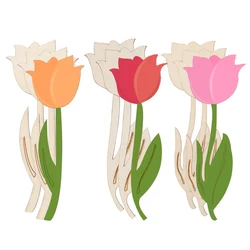 12Pcs Wooden Flower Ornament Unfinished Tulip DIY Painting Crafts Happy Easter Party Spring Home Decoration Kids Gifts Supplies