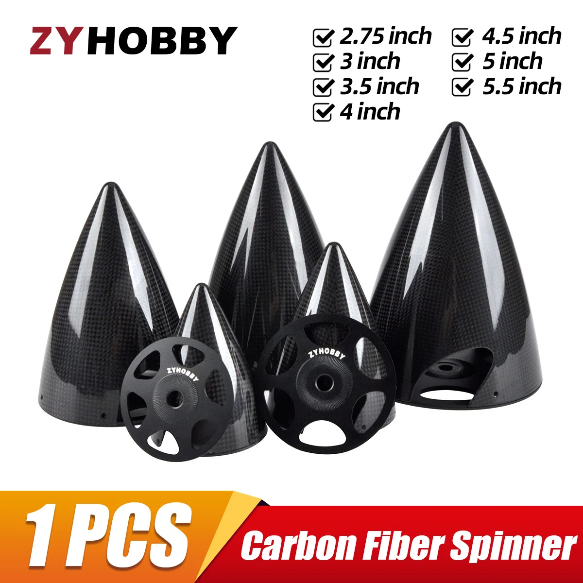 1 unidad ZYHOBBY Spinner de fibra de carbono ligero cono de apoyo de 2 hojas para modelo de avión RC 2,75 \'\'3\'\'3,5\'\'4\'\' 4,5\'\'5\'\'5,5\'\' pulgadas