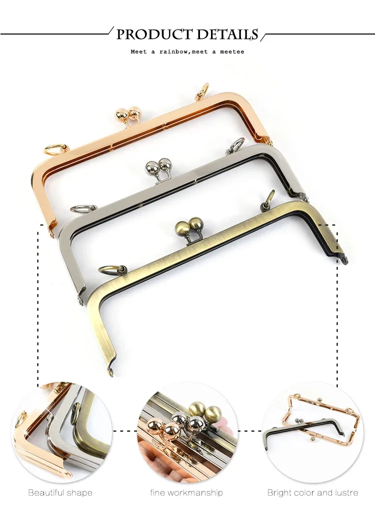 Deepeel 1-5Pcs 20/25cm Purse Frame Kiss Clasp Metal Square Smooth Handles for Bag DIY Sewing Brackets Screw Wallet Accessories