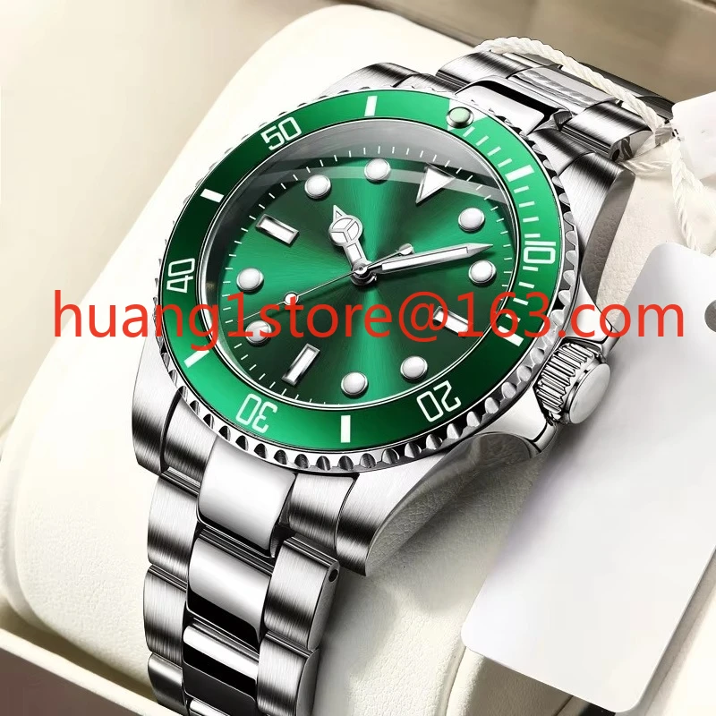 2025 venda quente relógio de quartzo analógico de luxo masculino verde aço inoxidável pulseira à prova dwaterproof água 40mm liga luminosa design casual