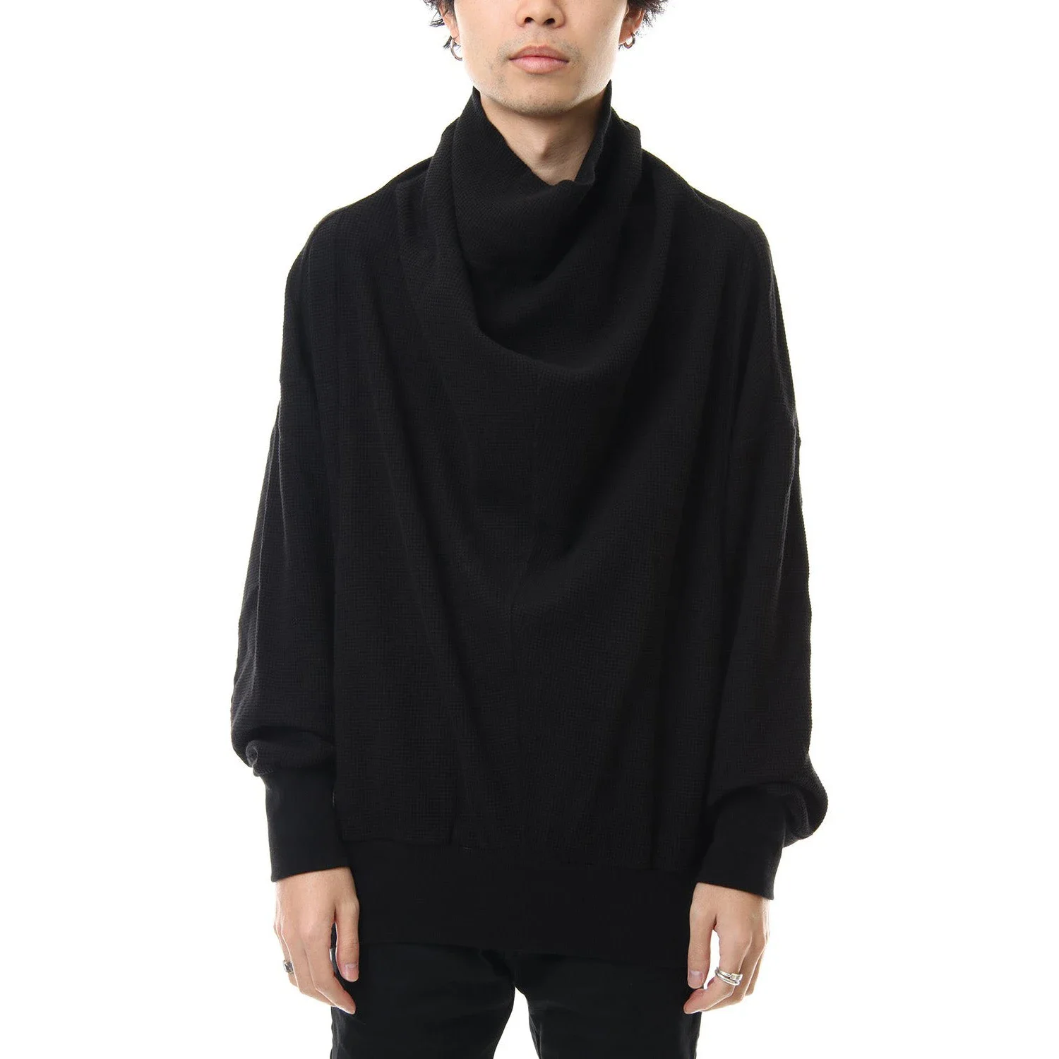 

YOJI OOAK дизайн с запахом и вырезом, свободная хлопковая футболка с длинными рукавами, однотонная мужская футболка с высоким воротом