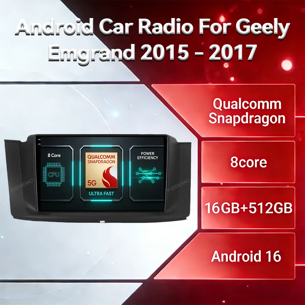 Android 16 Car Radio For Geely Emgrand GT GC9 Borui 2015 - 2016 GPS NAVI QLED Multimedia Stereo Video Player 4G LTE 5G WIFI 2DIN