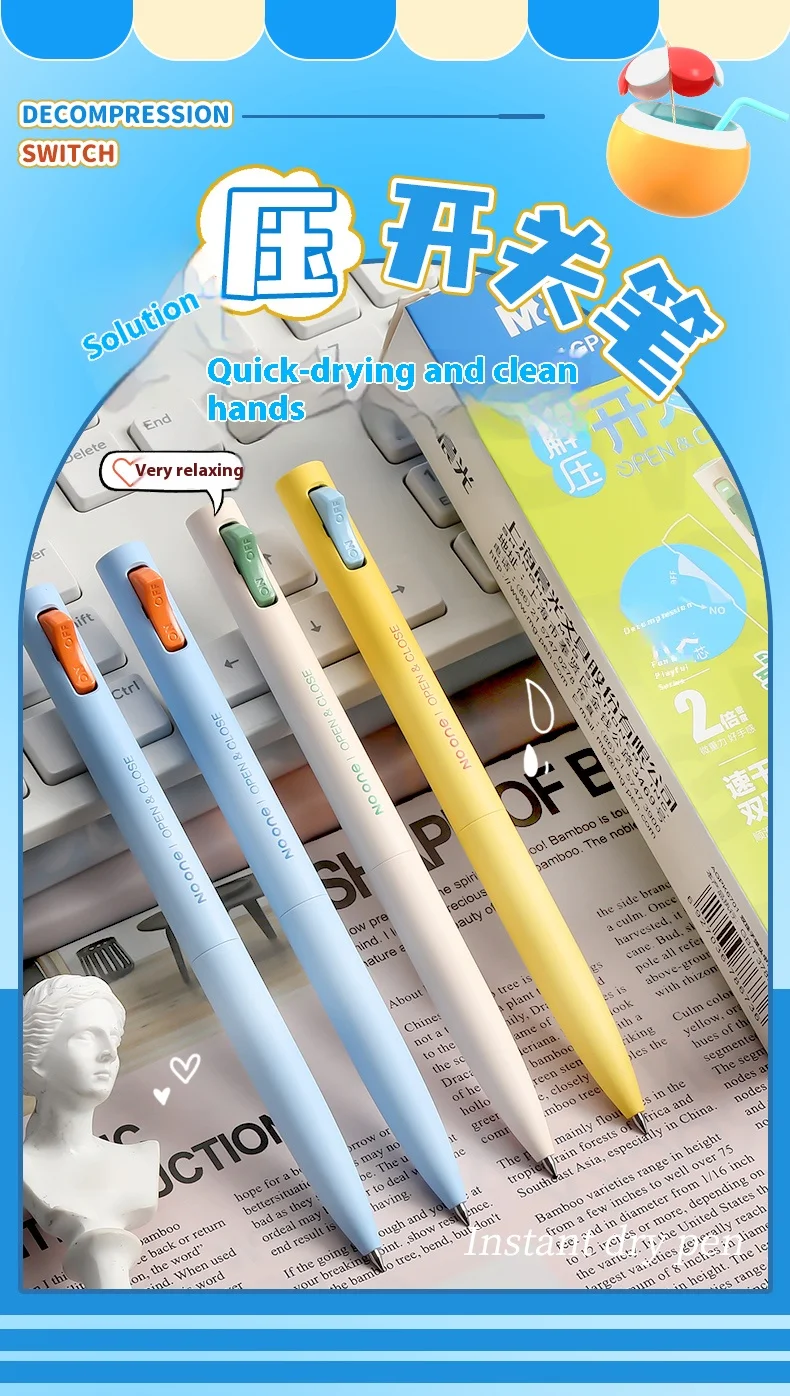 M&G K6701 Gel Pen Side Pressure Switch Double Bead Bullet Head 0.5mm Black Low Center of Gravity Speed Drying Writing Stationery