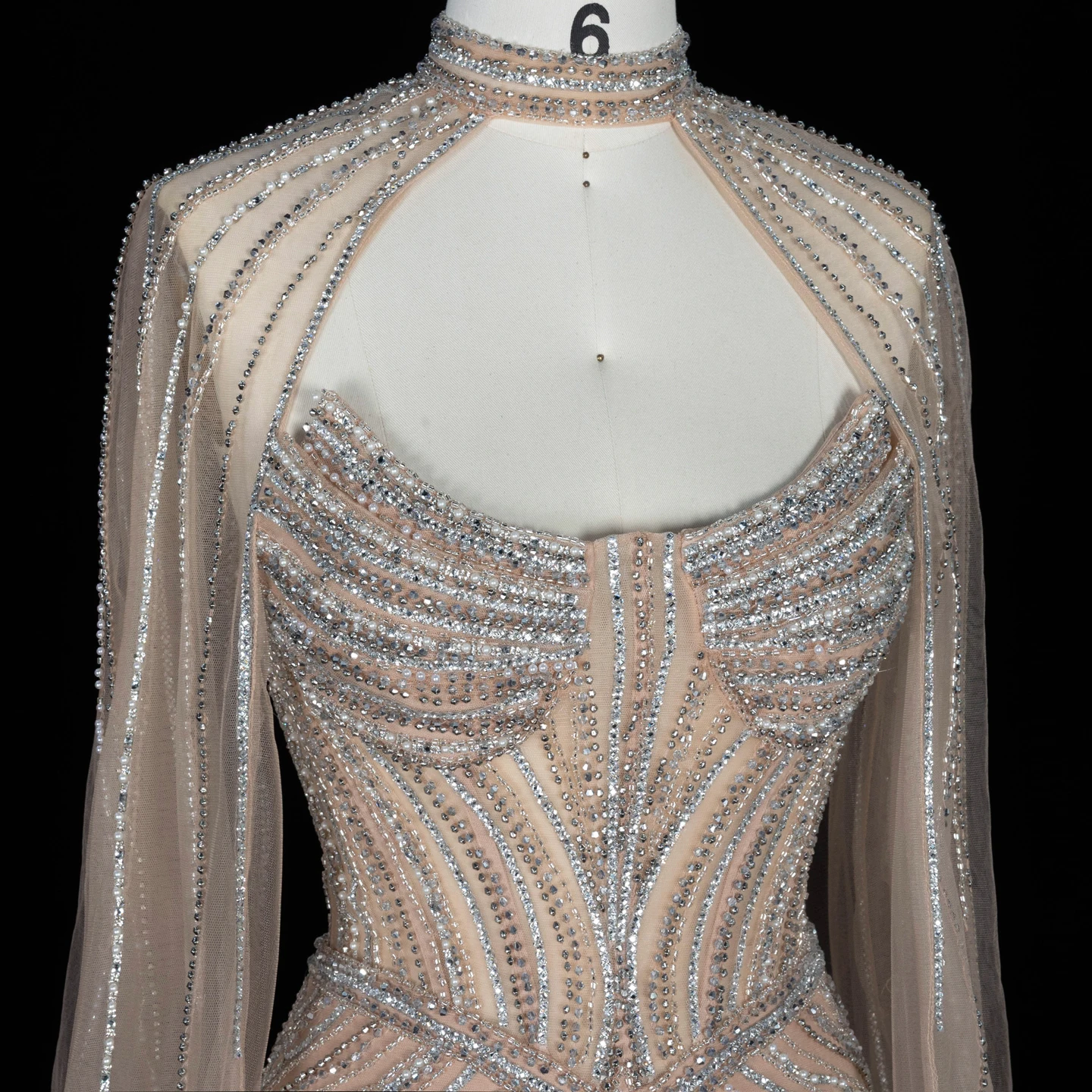 Sharon Said Abendkleid, luxuriöses Meerjungfrauen-Tüllkleid, trägerlos, mit Kristallen und Perlen, arabisch, Dubai, formelles Hochzeits- und Partykleid, SS140, maßgeschneidert – Detail 10