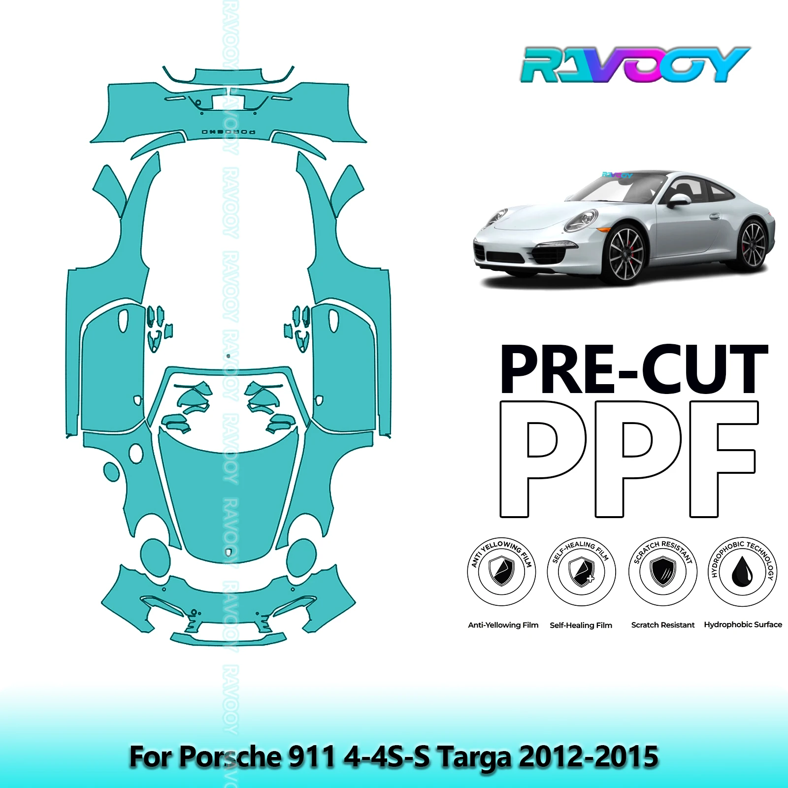 

8.5Mil Precut PPF Paint Protection Film Full Vehicle Clear Bra For Porsche 911 4-4S-S Targa 2012-2015