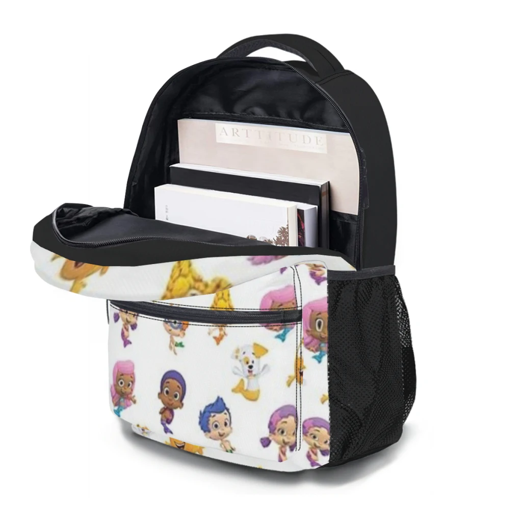 All bubble guppies together mermaids kids zaino Bag borsa per libri alla moda di grande capacità Multi-tasche regolabile 17 pollici