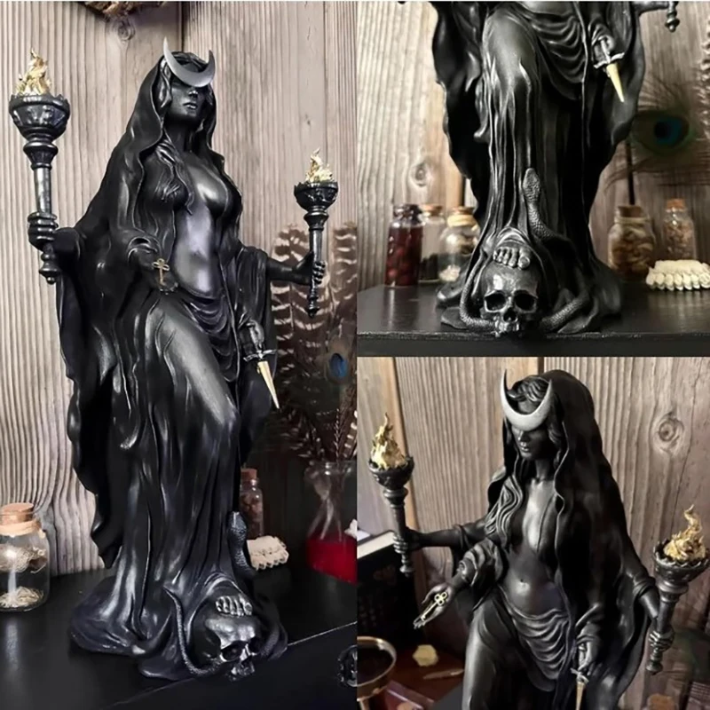 Witch Statue Halloween Resin Greek Goddess Statue Modern Magic Hound Sculpture Ornament Home Decoration