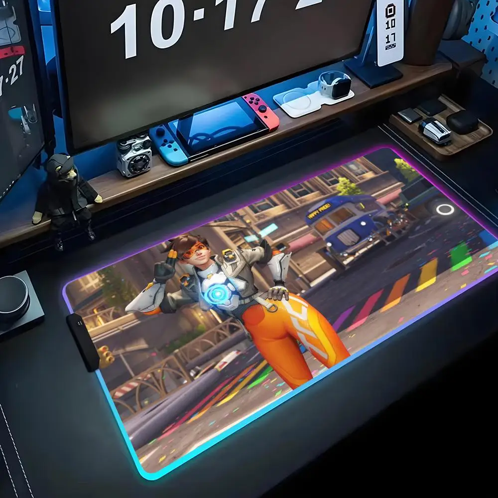 

Overwatch 2 Mouse Pad RGB Gaming Mousepad Big LED Pad PC Desk Mat Luminous Mouse Pad Large Keyboard Mats Table Rug With Backlit